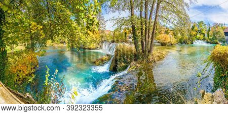 Landscape With Lake And  Waterfall In Rastoke Village  Near Slunj In Croatia