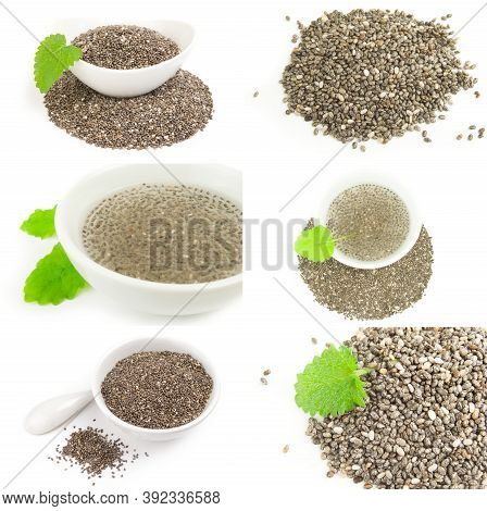 Set Of Chia Seeds Isolated On A White Background