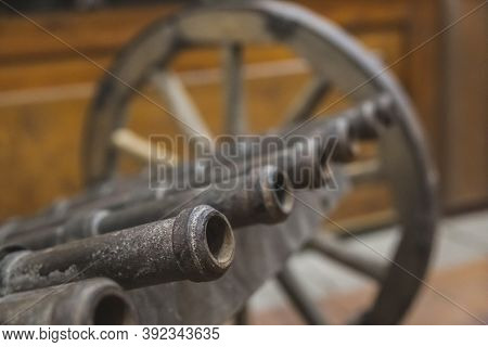 Multi-barrel Medieval Cannon In An Old Abandoned Castle
