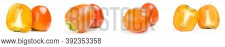 Collage Of Persimmon Isolated On A White Background
