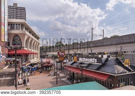 Tokyo, Japan - October 09 2018: Aerial View Of The Shopping Mall Of Oji Crossing Intersection In Fro