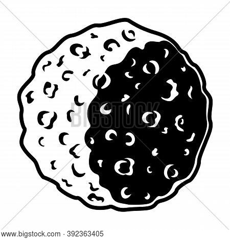 Meteoroid Vector Illustration. Monochrome Cosmic Object With Shadow, Comet, Round Stone. Fantasy And