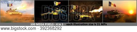 4 Images Of High Resolution Tank With Fictional Design And With Romania Flag - Romania Army Concept 