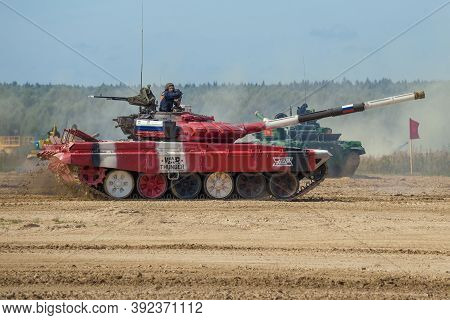 Alabino, Russia - August 25, 2020: Tank T-72b3 Of The Russian Team After Winning The Race. Tank Biat