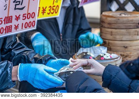 Kumamoto Prefecture, Japan - January 01 2020 : Kumamon Steamed Dumpling, A Local Food Sell In Sakura