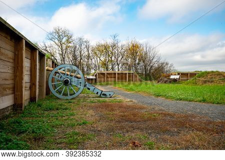 The Side Of A Revoluationary War Era Cannon In  A Redoubt At Valley Forge National Historical Park
