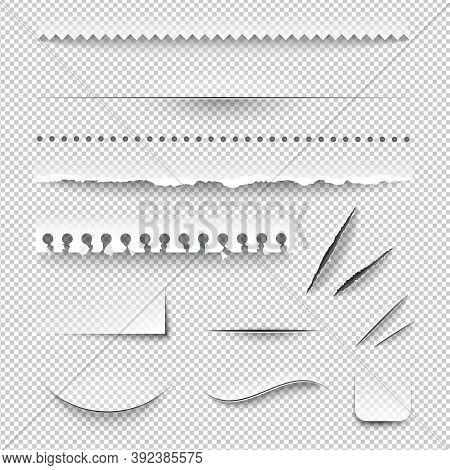 Semitransparent White Paper Checkered Perforated Ripped Torn Jagged Cut Edges Texture Samples Set Re