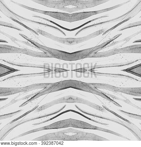 Seamless Zebra Pattern. Watercolour African Skin. Grey Fashion Wild Background. Jungle Stripes Fabri
