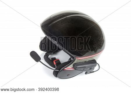 Carbon Aramid Helmet With Microphone On A White