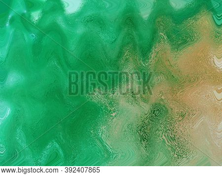 Abstract Paint Wave Strokes In Green And Gold Colour Combination Useful For Background Templates, Bo
