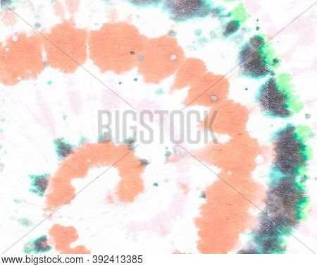 Tie Dye Circle. Green Funky Spiral. Geometric Round. Teal Bohemian Texture. Grunge Background In 70s