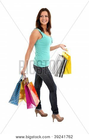 glÃ¼ckliche Frau mit EinkaufstÃ¼ten und Geschenke