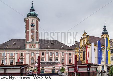 Sankt Polten Town Hall On Main Square Of City, Austria