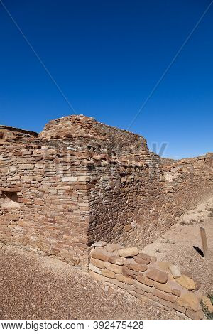 Ancient Rock Wall Details Of The Chetro Ketl Great House Site At Chaco Culture National Historical P