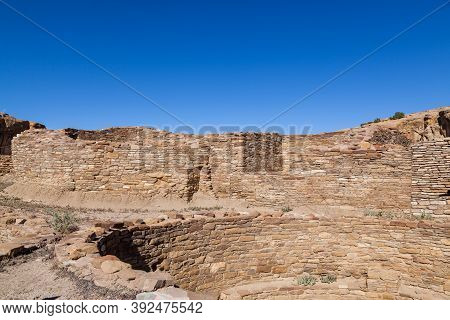 Ancient Rock Wall Details Of The Chetro Ketl Great House Site At Chaco Culture National Historical P