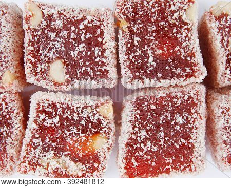 Oriental Sweets, Rahat Lucum On A White Background.