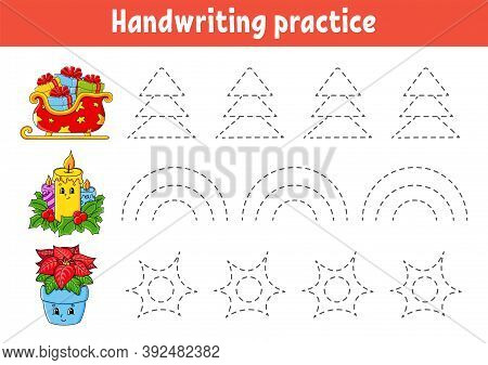 Handwriting Pactice. Christmas Theme. Education Developing Worksheet. Activity Page. Color Game For 
