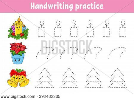 Handwriting Pactice. Christmas Theme. Education Developing Worksheet. Activity Page. Color Game For 