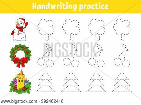 Handwriting Pactice. Christmas Theme. Education Developing Worksheet. Activity Page. Color Game For 