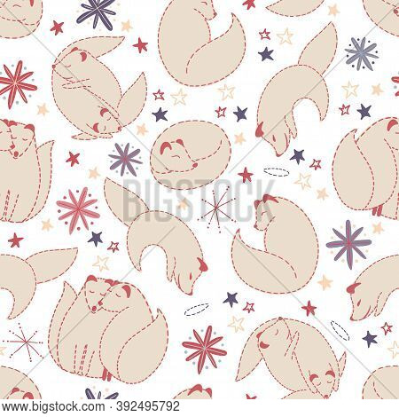 Vector Pattern Winter Theme Arctic Fox. Vector Pattern Winter Theme. Ideal For Fabrics, Cards, Gift 