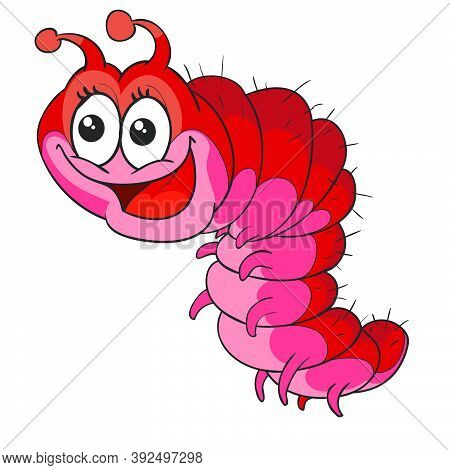 Banned Little Worm Or  Character In Red, Cartoon Illustration, Isolated Object On White Background, 