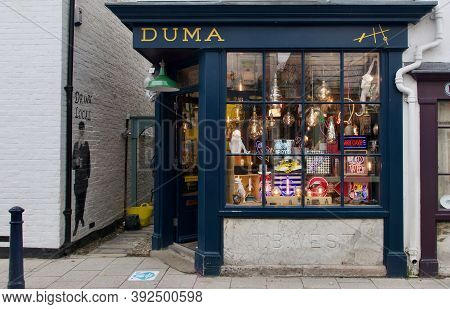 28 October 2020 - Whitstable Uk: Vintage Shopfront Of Store Selling Lighting