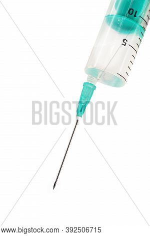 Vaccination, Close Up Of Injektion Isolated On White Background