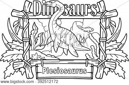 Cartoon Prehistoric Dinosaur Plesiosaurus, Coloring Book, Funny Illustration