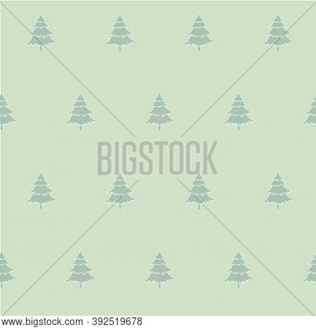 Christmas Tree  Pastel Green Seamless Pattern. Hand Drawn Winter Holidays Illustration Object Isolat