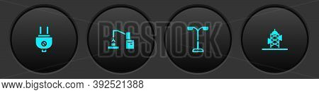 Set Electric Plug, Robotic Robot Arm Hand Factory, Street Light And Antenna Icon. Vector