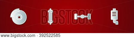 Set Car Brake Disk With Caliper, Shock Absorber, Chassis Car And Muffler Icon. Vector