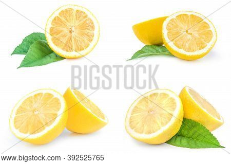 Group Of Lemons On A White Background. Clipping Path