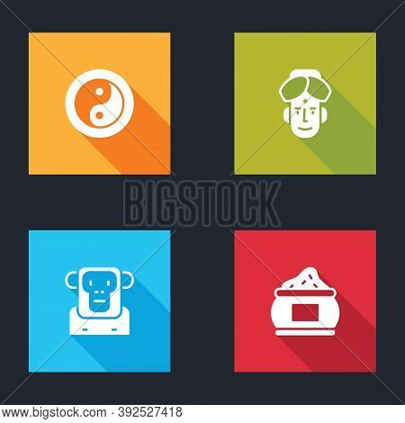 Set Yin Yang, Indian Man, Monkey And Icon. Vector