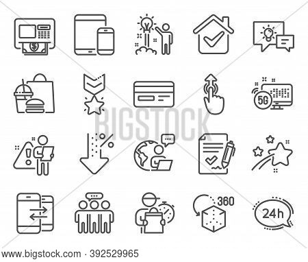 Technology Icons Set. Included Icon As Atm, Augmented Reality, Approved Agreement Signs. Mobile Devi