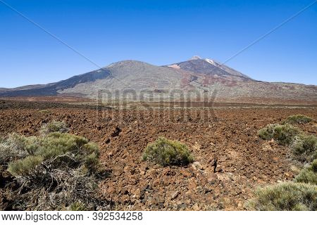 Volcano Mount Teide And Lava Field At Boca Tauce, Teide National Park, Tenerife, Canary Islands