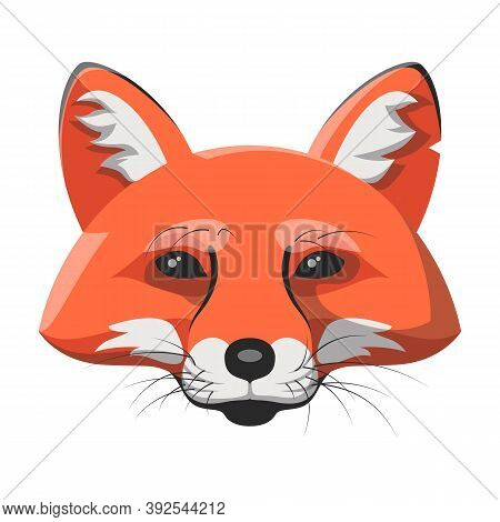 Fox Face Orange Portrait. Cartoon Vector Clip Art Of A Beautiful Detailed Face Of A Fox With Mustach