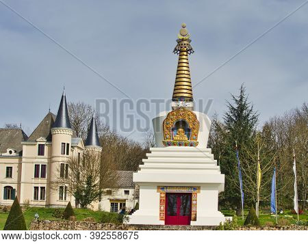 La Boulaye, France - April Circa, 2018. This Large Tibetan-style Chorten Is One Of De Most Visible R