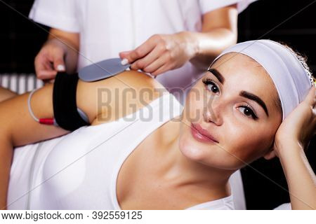 Body Electrostimulation Procedure. Photo Of Muscle Myostimulation For Weight Loss.