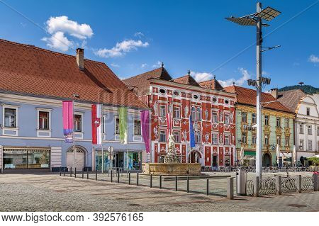Main Square With Fontain In Leoben, Austria