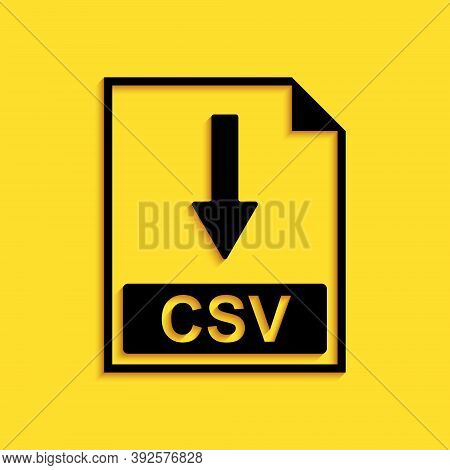 Black Csv File Document Icon. Download Csv Button Icon Isolated On Yellow Background. Long Shadow St