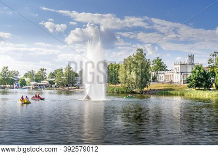 Druskininkai, Lithuania - August 14, 2020: View Of The Druskininkai City From The Lake Druskonis