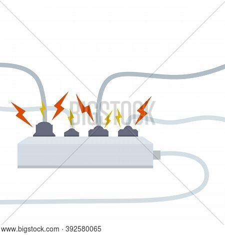 Electrical Circuit. Shock, Red Lightning And Yellow Sparks From The Outlet. Connector And Plug. Syst