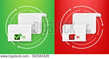 Yes No Check Mark Sign On Clipboard Lined Paper Notebook. Vector Stock Illustration.