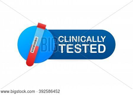 Clinically Tested Sign. Lab Tested Sign. Check Mark And Laboratory Flask. Vector Stock Illustration.