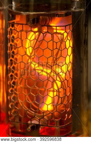9, Nixie Tube Showing Nine Red, Macro Shot