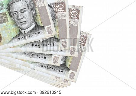 10 Croatian Kuna Bills Lies In Small Bunch Or Pack Isolated On White. Mockup With Copy Space. Busine