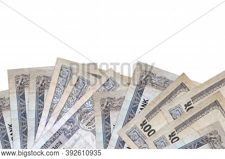 500 Nepalese Rupees Bills Lies On Bottom Side Of Screen Isolated On White Background With Copy Space