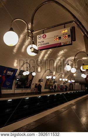 Paris, France - July 23, 2011: Platform Of The Line Four (line 4) Of The Paris Metro, On Cite Statio