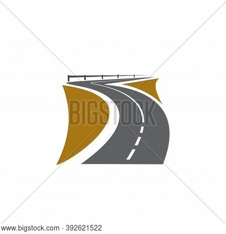 Road Pathway Or Highway Icon And Path Way Roadside, Vector Asphalt Avenue Sign. Street Or Speed Road