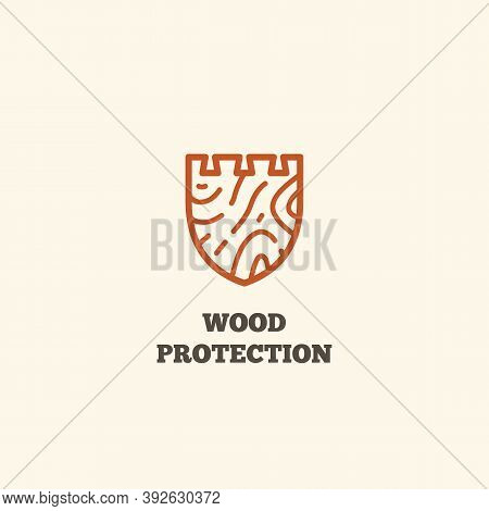 Logo Design Template With Wooden Shield For Wood Shop, Carpentry, Woodworkers, Wood Working Industry